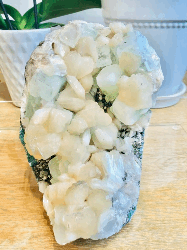 Green Apophyllite with Peach Stilbite display piece